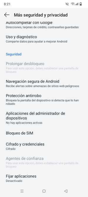 Desplácese y seleccione Bloqueo de SIM