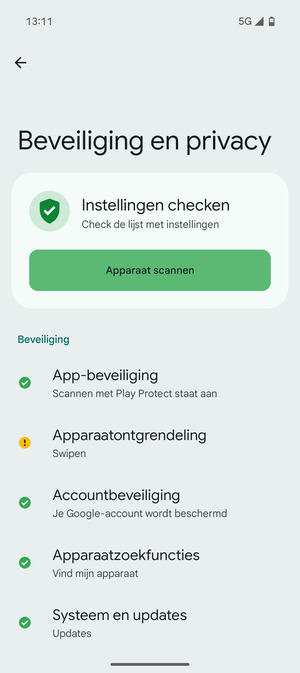 Om uw schermvergrendeling te activeren, ga naar het Beveiliging en privacy-menu en selecteer Apparaatontgrendeling