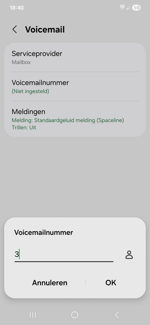 Voer het Voicemailnummer in en selecteer OK