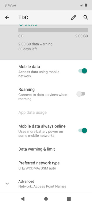 Scroll to and select Preferred network type