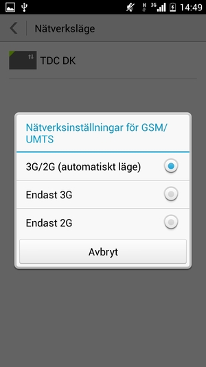 Välj Endast 2G / Endast GSM för att aktivera 2G