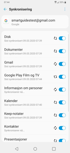 Din informasjon blir synkronisert