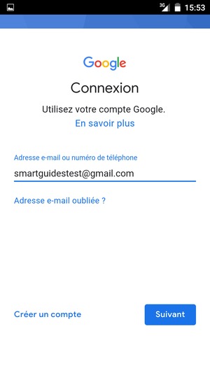 Saisissez votre adresse Gmail et sélectionnez Suivant