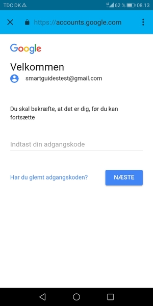 Indtast din Gmail adgangskode og vælg NÆSTE