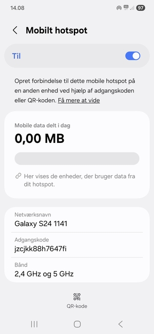 Din telefon er nu sat op til brug som modem