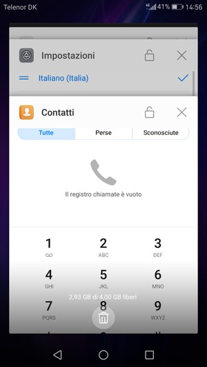 Seleziona l'icona Elimina per chiudere tutte le applicazioni in esecuzione