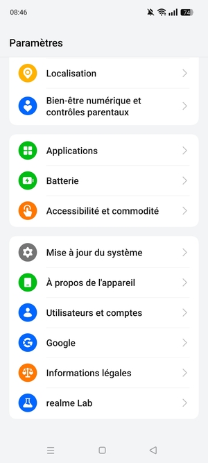 Faites défiler et sélectionnez Mise à jour du système
