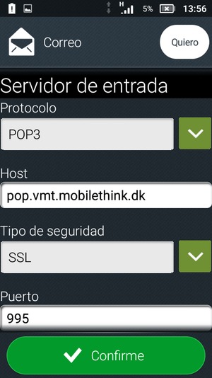 Introduzca la dirección de servidor entrante