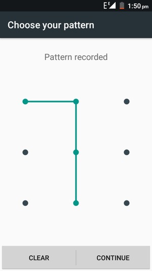 Draw an unlock pattern and select CONTINUE