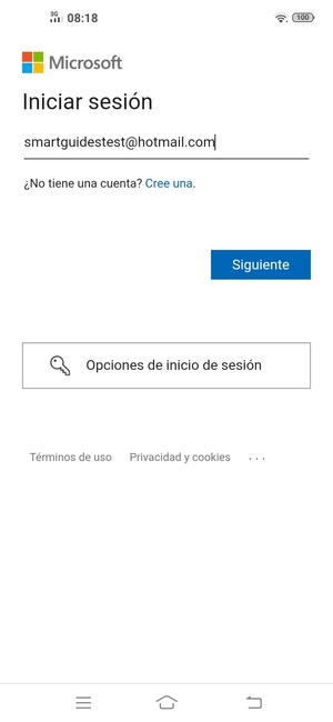 Introduzca su Dirección de correo electrónico y seleccione Siguiente