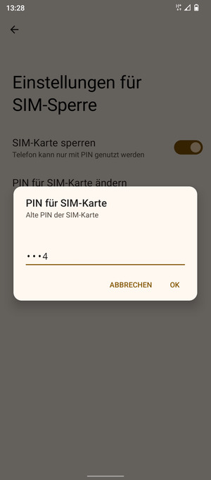 Geben Sie Ihre Alte PIN der SIM-Karte ein und wählen Sie OK