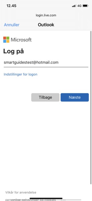 Indtast din e-mailadresse og vælg Næste