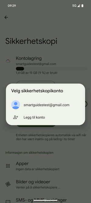 Velg sikkerhetskopi-kontoen din