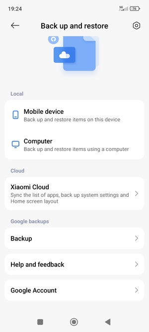 Scroll to and select Backup