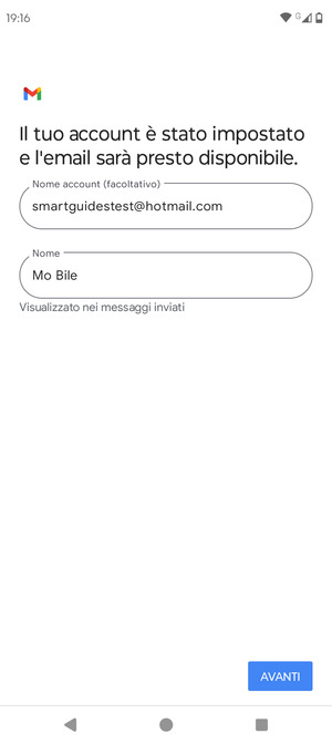 Scegli un nome per il tuo account e inserisci il tuo nome. Seleziona AVANTI