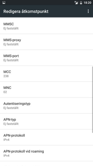Scrolla ner och ange MMS-information