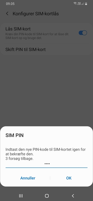 Bekræft din nye PIN-kode til SIM-kort og vælg OK