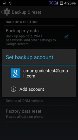 Select your backup account