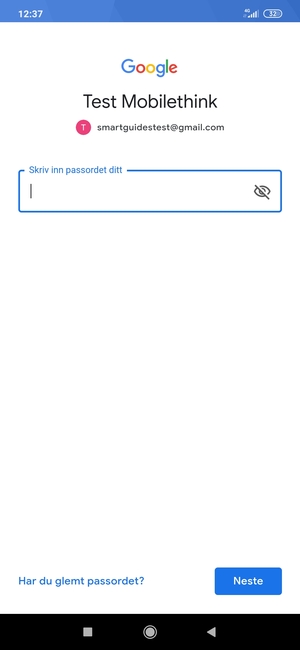 Skriv inn Gmail passord og velg Neste