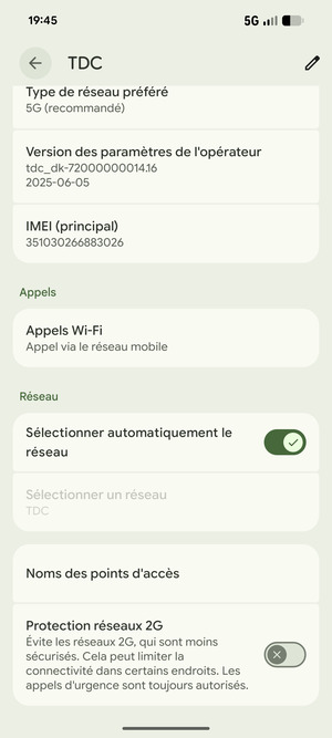 Pour changer de réseau en cas de problèmes de réseau,  désactiver Sélectionner automatiquement le réseau