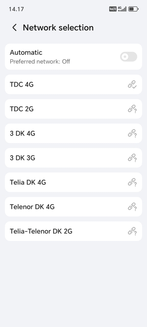 Select a network operator from the list