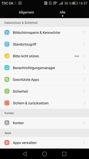 Scrollen Sie und wählen Sie Sicherheit