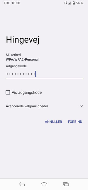 Indtast Wi-Fi adgangskoden og vælg FORBIND