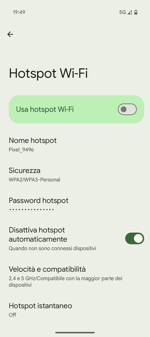 Seleziona Password hotspot