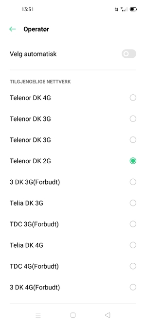 Velg en nettverksoperatør fra listen