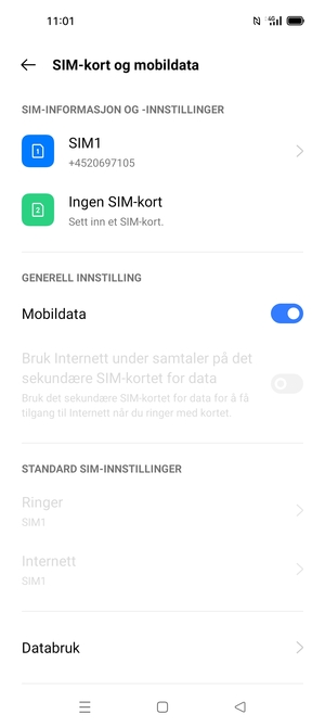 Velg SIM1 eller SIM2