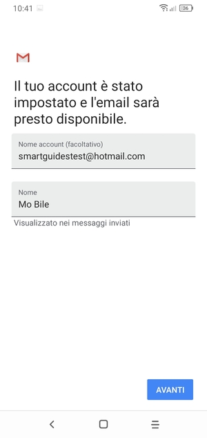 Scegli un nome per il tuo account e inserisci il tuo nome. Seleziona AVANTI