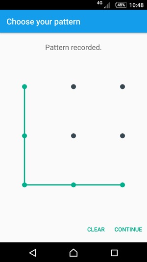 Draw an unlock pattern and select CONTINUE
