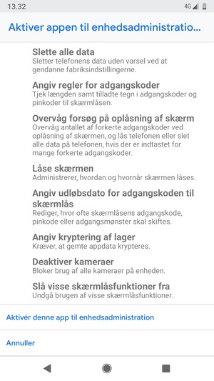 Scroll til og vælg Aktivér denne app til enhedsadministration
