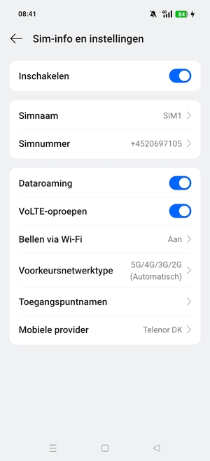 Schakel Dataroaming in of uit