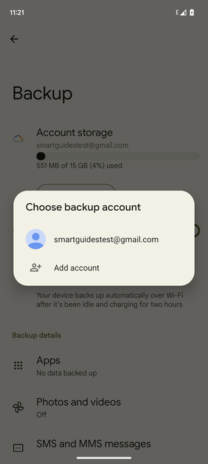 Select your backup account