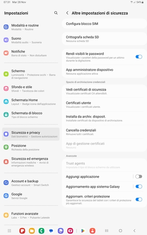 Seleziona Configura blocco SIM