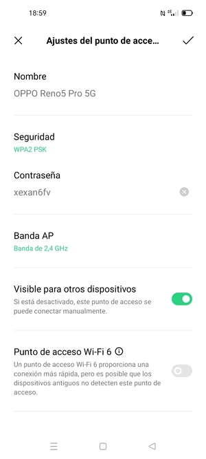 Introduzca una contraseña de punto de acceso Wi-Fi de al menos 8 caracteres y seleccione Aceptar