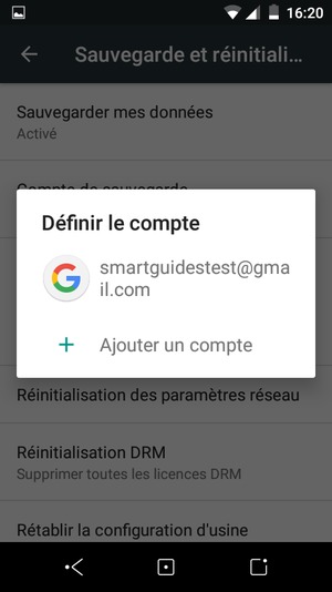 Sélectionnez votre compte de sauvegarde