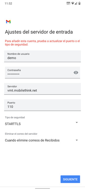 Seleccione Tipo de seguridad