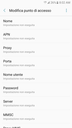 Inserisci le informazioni di Internet