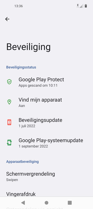 Om uw schermvergrendeling te activeren, ga naar het Beveiliging-menu en selecteer Schermvergrendeling