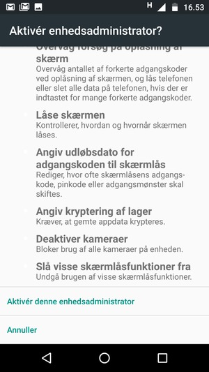 Scroll ned og vælg Aktivér denne enhedsadministrator