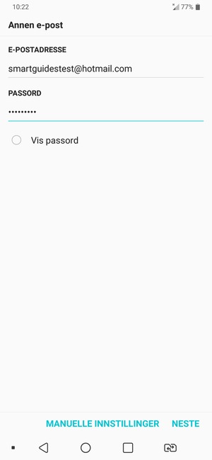 Skriv inn e-postadresse og passord. Velg NESTE