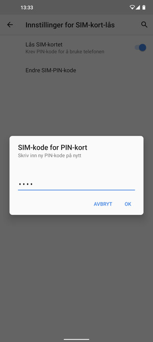 Bekreft din nye PIN-kode for SIM-kort og velg OK