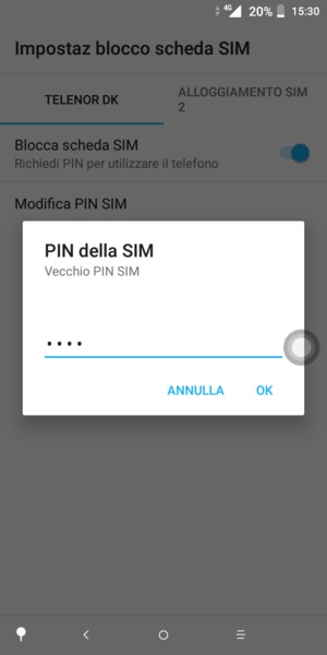 Inserisci Vecchio PIN SIM e seleziona OK