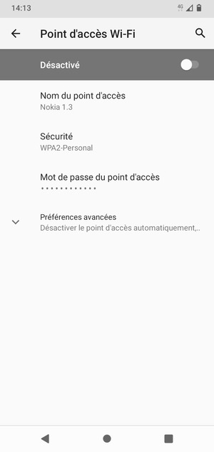 Sélectionnez Mot de passe du point d'accès