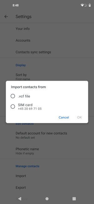 Select SIM card and OK