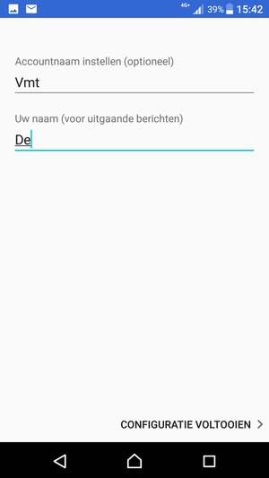 Geef uw account een naam en voer uw naam in. Selecteer CONFIGURATIE VOLTOOIEN