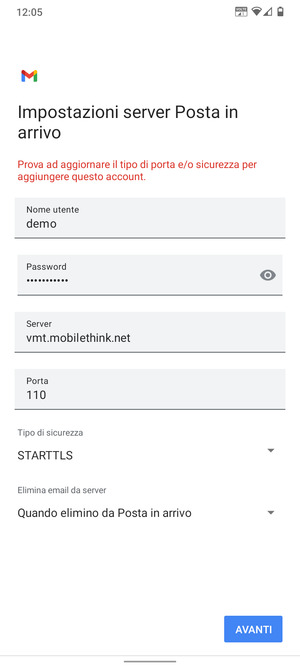 Seleziona Tipo di sicurezza