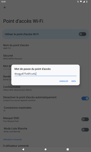 Saisissez un mot de passe de hotspot Wi-Fi d'au moins 8 caractères et sélectionnez OK